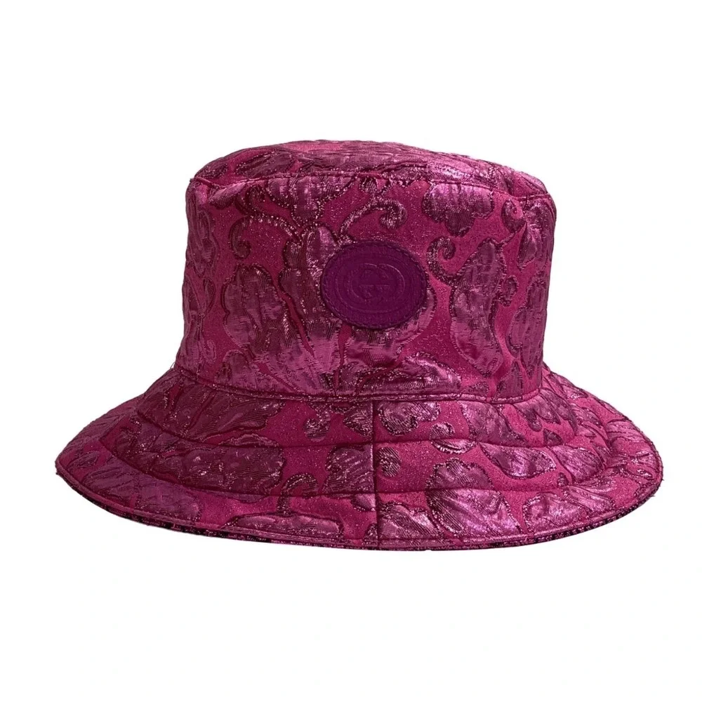 Gucci Reversible Bucket Hat Fuchsia Pink Metallic GG Monogram Floral 697361 M